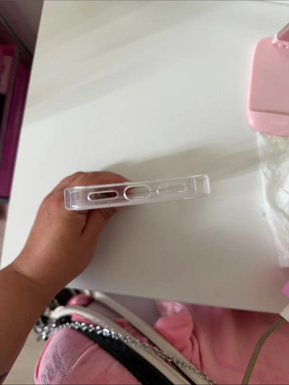 Pink and Black Striped Phone Case - Unbranded